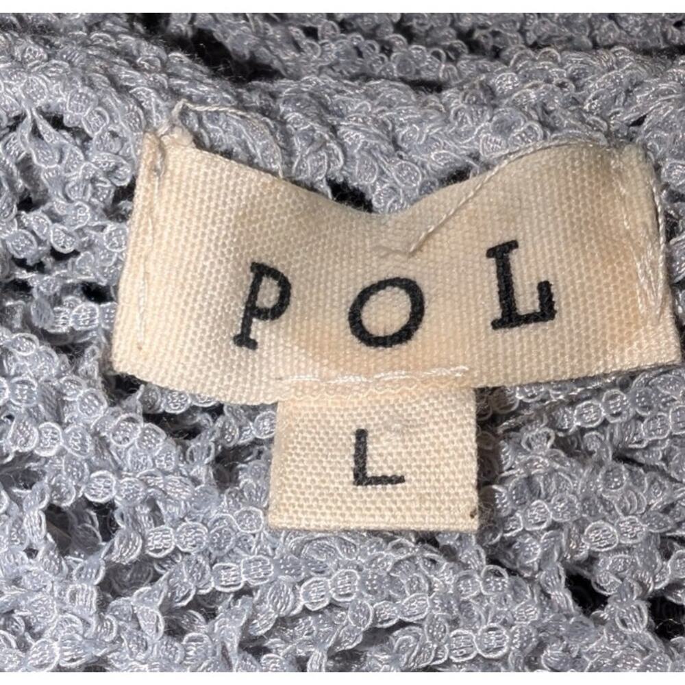 Womens POL Duster Cardigan Large Gray Fringed Open Front Loose Knit Pockets - Picture 4 of 5